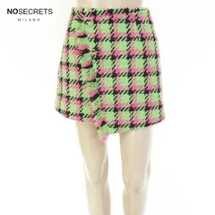 80%OFF 新品 ノーシークレッツ NO SECRETS スカート 38 ESK748 Sサイズ グリーン ピンク レディース ミニ丈スカート 千鳥格子柄 ラップスカート