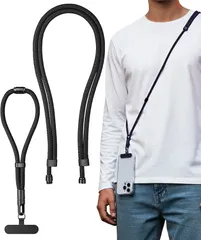 RSSR 1本3役 手首/首掛け/斜め掛け 3WAY スマホストラップ ショルダーストラップ ネックストラップ ハンドストラップ 肩掛け 携帯ストラップ 全機種対応 落下防止 (ブラック)