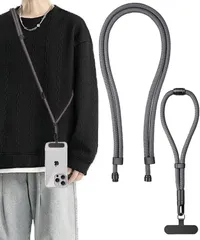 RSSR 1本3役 手首/首掛け/斜め掛け 3WAY スマホストラップ ショルダーストラップ ネックストラップ ハンドストラップ 肩掛け 携帯ストラップ 全機種対応 落下防止 (グレー)