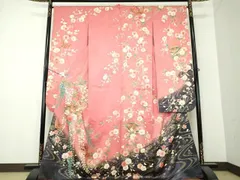 平和屋着物●豪華振袖　駒刺繍　枝垂れ桜　舞蝶糸車文　暈し染め　金彩　正絹　逸品　DAAZ0618ps