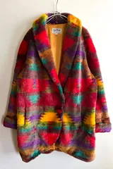 VINTAGE ヴィンテージ マルチカラー フェイクファーコート