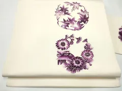 平和屋着物●塩瀬　九寸名古屋帯　友禅　風景草花丸文　正絹　逸品　CABB0507hy