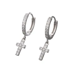 十字架　フープピアス　シルバー【両耳セット】