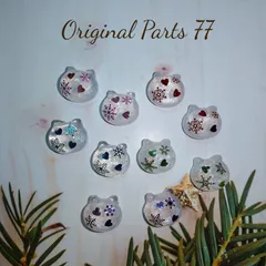 レジン　カボション　ぷっくり猫ちゃん　雪柄　オリジナルパーツセット　ハンドメイド　77