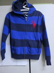 ポロ ラルフローレン ストライプ フードジップアップ ネイビー/ブルー