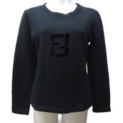 【中古】フェンディ FENDI maglia ベロア ズッカ FFロゴ 刺繍 トレーナー スウェットシャツ 裏起毛 42 約M ■MNK3 フェンディ FENDI maglia ベロア ズッカ FFロゴ 刺繍 トレーナー