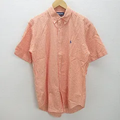 G■ラルフローレン/RalphLoren GOLF 半袖BDシャツ/ギンガムチェック柄【L】オレンジ/men's/90【中古】■