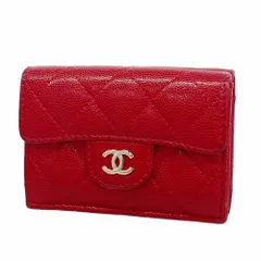 シャネル(Chanel) シャネル 三つ折り財布 マトラッセ キャビアスキン レッド レディース P1673383