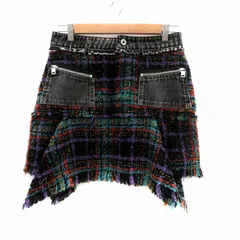 ディーゼル DIESEL ツイードスカート デニムスカート フレアスカート ミニ丈 切替 カットオフ 28 M マルチカラー 黒 ブラック /HO12