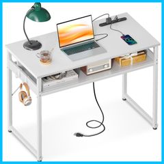 desk ワークデスク 勉強机 フック2個付き コンセント付き 収納付き コンパクト ゲーミングデスク テレワーク用 幅80cm 省スペース パソコンデスク pcデスク 組立簡単 机 白い ODK