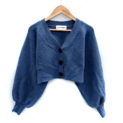 リリーブラウン Lily Brown ニットカーディガン ショート丈 Vネック ラメ F 青 ブルー /SM4