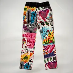 OLLEBOREBLA アルベロベロ ペイントデニムパンツ 総柄 ぶたさん マルチカラー コットン ブラック