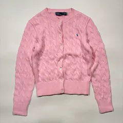 Polo by Ralph Lauren ポロバイラルフローレン カーディガン ニット ケーブル 厚手 コットン ピンク 刺繍ロゴ ポニー L