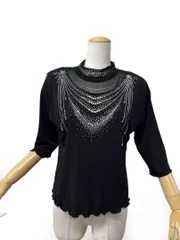 【ゆったり】新品　ハイネック　ラインストーンデザインカットソーMサイズ　p153