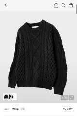 Vネックケーブルソフトニット (BLACK) L ケーブル編みニット