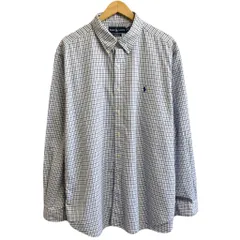 Ralph Lauren ラルフローレン CLASSIC FIT ボタンダウンシャツ コットンシャツ チェック柄 長袖シャツ ワンポイントロゴ 刺繍 白×黒×青 XXLサイズ No.L557