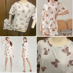 テディベア柄の柔らかいルームウェアセット。