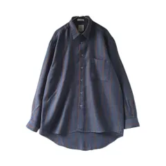 デザインシャツ　レトロストライプ　バイカラー　クラシック　ネイビー　ウール混