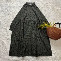 新品 花柄ワンピース コットンリネン グレー M〜L