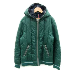 イッカ ikka 中綿ジャケット ブルゾンジャケット ミドル丈 無地 ジップアップ L 緑 グリーン /SY2