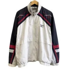Reebok リーボック ウィンドブレーカー トラックジャケット ロゴ刺繍 フルジップ ポケット付き 白×紺×赤 Lサイズ No.L562