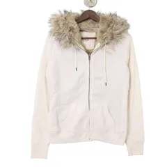 Abercrombie&Fitch アバクロンビー＆フィッチ 秋冬 トナカイ刺繍★ Fファー 裏ボア ジップ パーカー Sz.L レディース 白