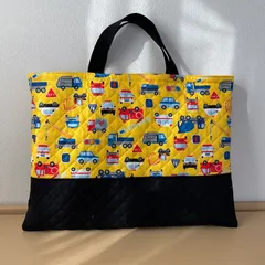 入園入学　ハンドメイド　レッスンバッグ　通園バッグ　手提げ　絵本袋　キルティング　働く車