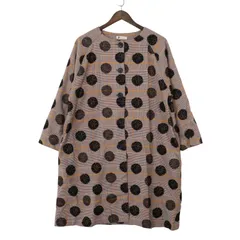 BARNDOOR バーンドア 秋冬 ドット × グレンチェック ストレッチ ノーカラー コート Sz.M レディース