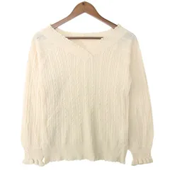 axes femme アクシーズファム 秋冬 レース パール★ フリル ケーブル ニット セーター Sz.M　レディース 白