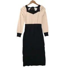 ROYAL PARTY ロイヤルパーティ 秋冬 バックリボン★ バイカラー 切替 ニット ワンピース Sz.F　レディース