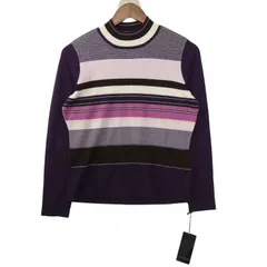 【美品】 Firosa フィローザ 秋冬 ウール100％★ ハイネック マルチボーダー ニット セーター Sz.M レディース