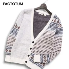 FACTOTUM ファクトタム 秋冬 ウール100％★ フェアアイル柄 幾何学模様 カーディガン 羽織り Sz.44 メンズ 灰 グレー 日本製