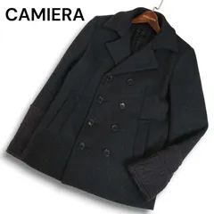 CAMIERA カミエラ 秋冬 ウール&カシミヤ★ 中綿 ニット切替 Pコート ピーコート Sz.46　メンズ 日本製 グレー