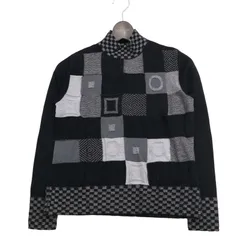 BELLEVOGUE ベルヴォーグ 秋冬 ニット★ パッチワーク風 幾何学 チェック セーター ニット Sz.M レディース