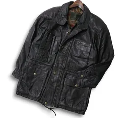 メンズブランド 秋冬 羊革★ リアル ラム レザー ジャケット ハーフ コート Sz.48　メンズ 黒