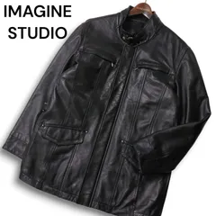 IMAGINE STUDIO イマジンスタジオ 秋冬★ 羊革 ラム レザー パンチング切替 シングル ライダース ジャケット Sz.L メンズ 黒