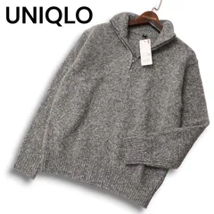 【新品 未使用】 UNIQLO ユニクロ 秋冬 ウール混 スフレヤーン★ ハーフジップ セーター ニット Sz.S メンズ 灰 グレー