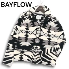 BAYFLOW ベイフロー 秋冬 ネイティブ トライバル 総柄★ コンチョ釦 ショールカラー ボア パイル ジャケット Sz.3 メンズ