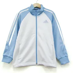 アディダス ジャージ トラックジャケット スポーツウエア アウター 白 キッズ 女の子用 120サイズ ホワイト×水色 adidas 【中古】