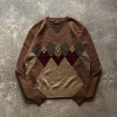 70年代 70s 70s DIMENSION by MILFORD アーガイル柄 Vネック ニット セーター USA製 アメリカ製
