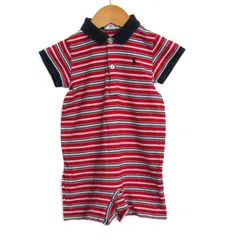 ラルフローレン ツナギ つなぎ オールインワン 半袖 ロンパース ポロ 日本製 ベビー 男の子用 70サイズ 赤×紺×水色 RALPH LAUREN 【中古】