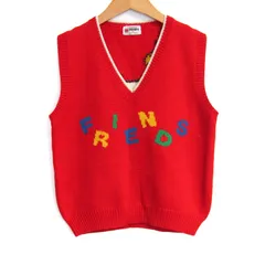 ファミリア ニットベスト ジャケット アウター Vネック スヌーピーコラボ キッズ 女の子用 130サイズ 赤×白×黄 Familiar 【中古】