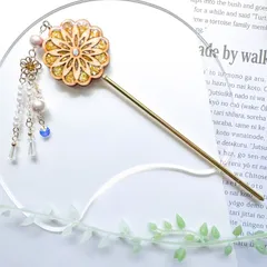 国産檜とパールの簪（かんざし）