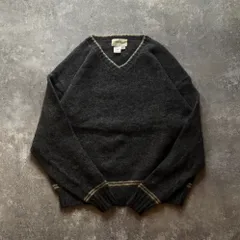90年代 90s Eddie Bauer エディーバウアー 白タグ Vネック ウール ニット セーター グレー USA製 アメリカ製
