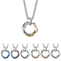 【新品】 [LinnWell] ネックレス メンズ レディース ファッション人気アクセサリー 三連リング ペンダント ステンレスネックレス 誕生日 記念日プレゼント (ゴールド) 0