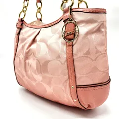 ✨良品✨ COACH コーチ ハンドバッグ  トートバッグ シグネチャー キャンバス レザー 革 ピンク 桃色 ゴールド金具 ユニセックス 男女兼用 メンズ レディース