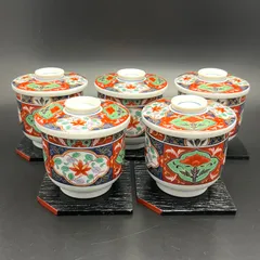 ◼︎未使用保管品◼︎【有田焼　古伊万里】龍峰窯　蓋付　茶碗蒸し椀　5客