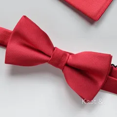 蝶ネクタイ レッド ポケットチーフ 2点セット 無地