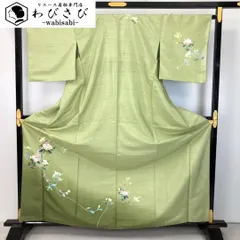 付下げ 作家物 花模様 柳茶色 紬 トールサイズ K-5608