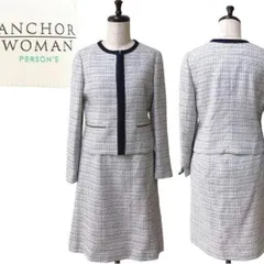 ANCHOR WOMAN セットアップ ツイード ノーカラージャケット スカート